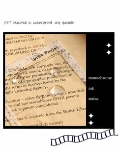 Dettaglio di adesivi PET impermeabili in stile vintage con gocce d'acqua su design film