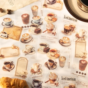 Momo PET Stickers Retro Coffee Theme Decorative Collage Stationery For Hand Ledger Journal DIY Scrapbooking