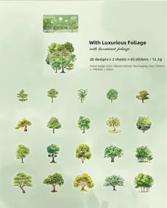 Close-up of 40pcs PET stickers featuring various forest tree designs for journaling