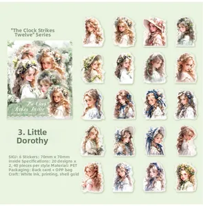 Detail view of 40pcs PET stickers featuring Little Dorothy theme and shell gold finish