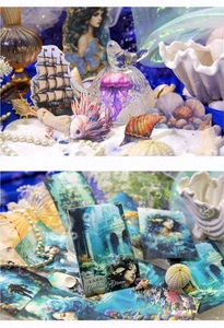 Macro detail of Undersea Dream scrapbooking set with vintage jellyfish and shell stickers