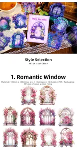 Macro view of Romantic Window vintage floral PET stickers with laser holographic finish