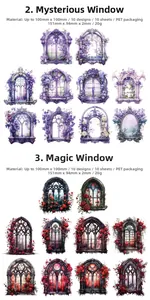 Detail of PET vintage stained glass window stickers for DIY scrapbooking decoration