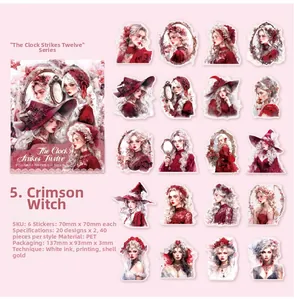 Detail view of 40-piece PET stickers showing goddess illustrations with gold shell foil