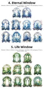 Detail of PET stickers showing Eternal and Life Window floral stained glass designs