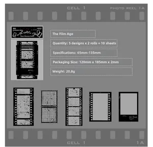 Vista dettagliata degli adesivi vintage a pellicola con specifiche per scrapbooking