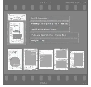 Dettaglio di 10 adesivi stile giornale vintage per decorazione di diari e scrapbooking