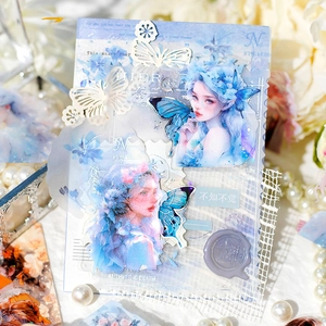 Twelve O'Clock Chimes Series Vintage Girl PET Stickers For Journaling DIY Decorative Ethereal Girl Illustration Decals