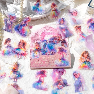 Fairy girl theme PET stickers with aurora laser finish for DIY scrapbooking decoration