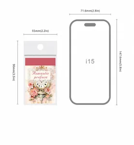 Confronto dimensioni adesivo Romantic Preface 55mm x 90mm rispetto alla sagoma di un telefono