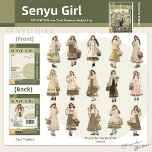 Vue détaillée de 30 autocollants PET de la série Senyu Girl au style vintage forêt