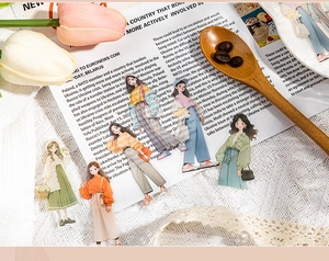Détails d'autocollants décoratifs d'illustrations de filles sur fond vintage