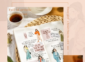 Détail d'autocollants vintage pour scrapbooking avec une ambiance café chaleureuse