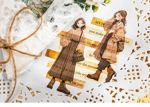 Gros plan d'autocollants vintage de filles avec slogans anglais pour la décoration