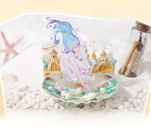 Detail of seaside theme anime acrylic stand set with shells, pearls and sand scenery