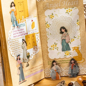 Kit de 30 autocollants PET avec illustrations de filles mignonnes pour décoration de journal