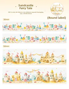 Detail view of Sandcastle Fairy Tale PET decorative tape set for seaside scrapbooking