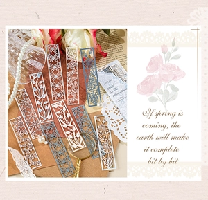 Close-up of vintage hollow lace paper with laser-cut butterfly and floral patterns