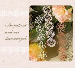 Detailed close-up of intricate hollow lace floral strips for vintage DIY scrapbooking decor