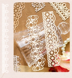 Detailed view of vintage laser-cut ivory lace paper for DIY scrapbooking decoration