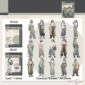 Lot de 30 autocollants PET série fille de rue pour décoration de carnet créatif