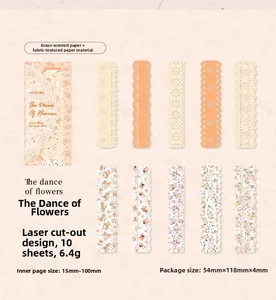 Detailed view of laser-cut lace paper strips for DIY journals in the Dance of Flowers style