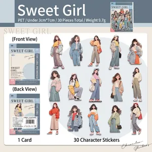 Lot de 30 autocollants PET Sweet Candy Girl pour scrapbooking et décoration
