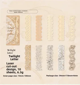 Detailed laser-cut lace paper strips with vintage floral patterns for scrapbooking