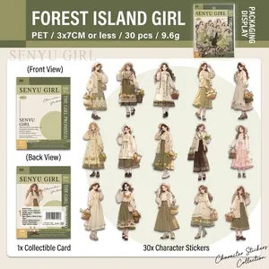 Set de 30 autocollants PET série Fille de la Forêt pour scrapbooking et décoration douce