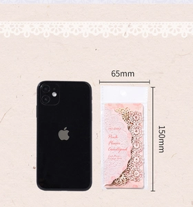 Size chart of vintage hollow lace paper for DIY scrapbooking with phone comparison