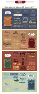 Detailed PET stickers set featuring 30 gothic alphabet letters in dark retro artistic style