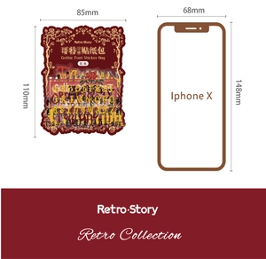 Detailed size comparison of retro Gothic letter sticker pack with an iPhone X scale