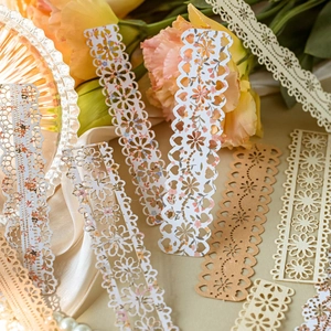 Vintage floral lace paper strips with hollow cut-outs for DIY scrapbooking and crafts