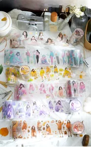 Artistic detail of PET decorative tape with floral girl illustrations for journaling