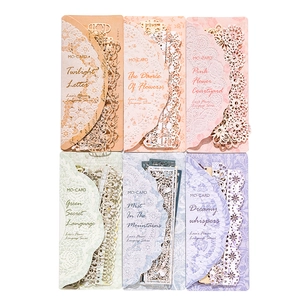 Vintage hollow lace paper set with intricate floral patterns in six retro color themes