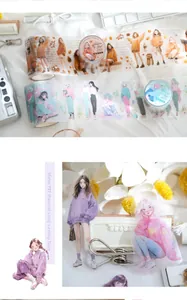 Floral girl PET tape featuring matte finish and character illustrations for journals