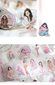 Detail of floral girl PET tape with matte finish for scrapbook and journal decoration