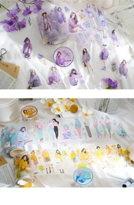 Detail of Twilight PET tape featuring vintage girl illustrations and floral motifs for journaling