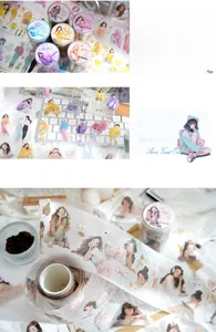 Detail of PET floral tape showing vintage girl illustrations for diary decoration