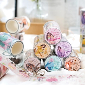 Flower Girl Series Matte PET Tape Vintage Illustration Floral Decorative Washi Tape For Scrapbooking DIY Journaling