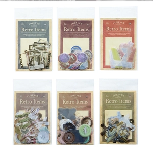 6 packs of 50 retro PET stickers featuring nostalgic film frames and floral scrapbooking themes