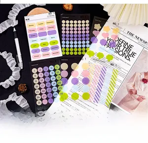 Macro shot of candy-colored PET dot stickers with calendar numbers for planners