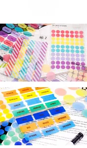 Close-up of translucent candy-colored PET dot stickers with month and day labels