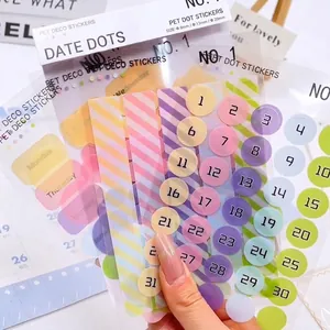 Pastel PET dot stickers for journaling featuring dates and stripes on transparent film