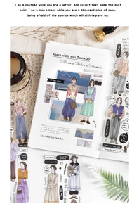 Détail d'autocollants PET de personnages féminins vintage pour scrapbooking et DIY