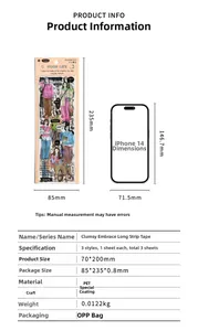 Tableau des tailles de ruban PET avec comparatif iPhone 14 et détails techniques