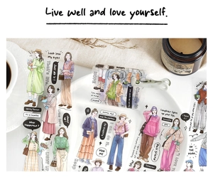 Stickers de filles de style japonais avec citations inspirantes sur ruban PET