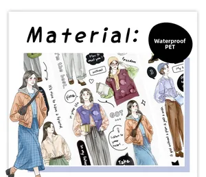 Vue détaillée d'autocollants PET étanches avec illustrations de femmes modernes et stylées