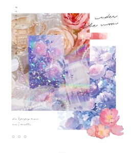 Ολογραφικό χαρτί scrapbooking με ιριδίζουσες πεταλούδες και vintage τριαντάφυλλα