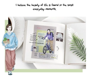 Détail macro d'un lot d'autocollants PET avec illustrations sur une page de journal